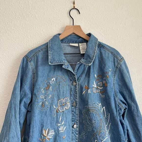 VTG White Stag Womens XL Jacket Embroidered Floral Paisly Denim Boho Festival - Picture 2 of 10